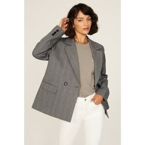 ANNIE BING Grey Wool Blend Boxy Cut Style Oversized Striped Becky Blazer size S